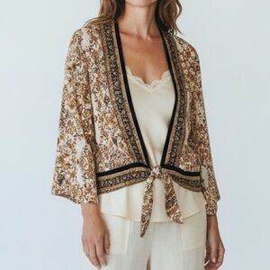 Willow & Root Floral Tapestry Print Shell Cover Cardigan Wrap Blouse Boho